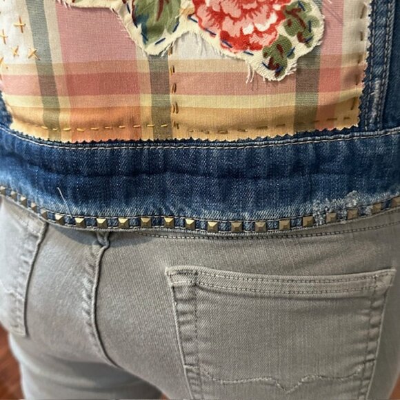 American Eagle Upcycled Patchwork Floral Design Jean Jacket OOAK Boho Size XL - Picture 9 of 9